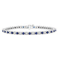 2.5 MM Sapphire and 1 1/2 Ctw Round Cut Diamond Square Box Link Precious Tennis Bracelet in 14K White Gold