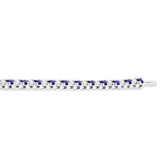2.5 MM Sapphire and 1 1/2 Ctw Round Cut Diamond Square Box Link Precious Tennis Bracelet in 14K White Gold