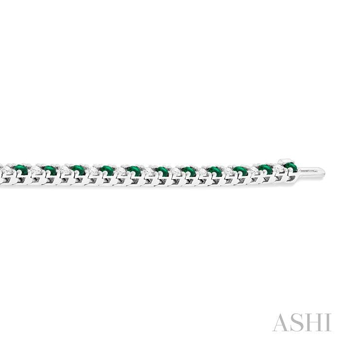 2.5 MM Emerald and 1 1/2 Ctw Round Cut Diamond Square Box Link Precious Tennis Bracelet in 14K White Gold