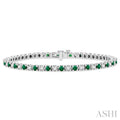 2.5 MM Emerald and 1 1/2 Ctw Round Cut Diamond Square Box Link Precious Tennis Bracelet in 14K White Gold