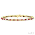 2.5 MM Ruby and 1 1/2 Ctw Round Cut Diamond Square Box Link Precious Tennis Bracelet in 14K Yellow Gold