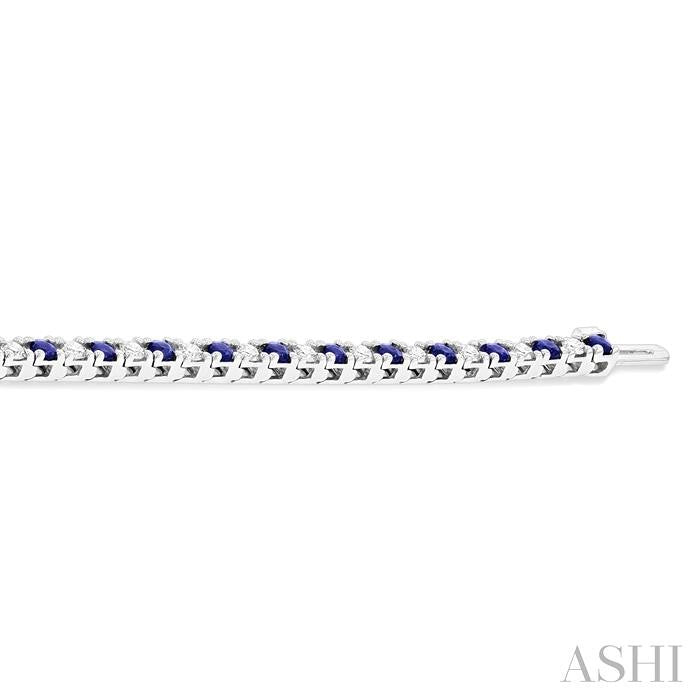 2.5 MM Sapphire and 1 1/2 Ctw Round Cut Diamond Square Box Link Precious Tennis Bracelet in 14K White Gold