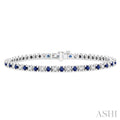 2.5 MM Sapphire and 1 1/2 Ctw Round Cut Diamond Square Box Link Precious Tennis Bracelet in 14K White Gold