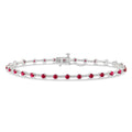 2.5 MM Round Cut Ruby and 1/2 Ctw Round Cut Diamond Precious Bracelet in 10K White Gold