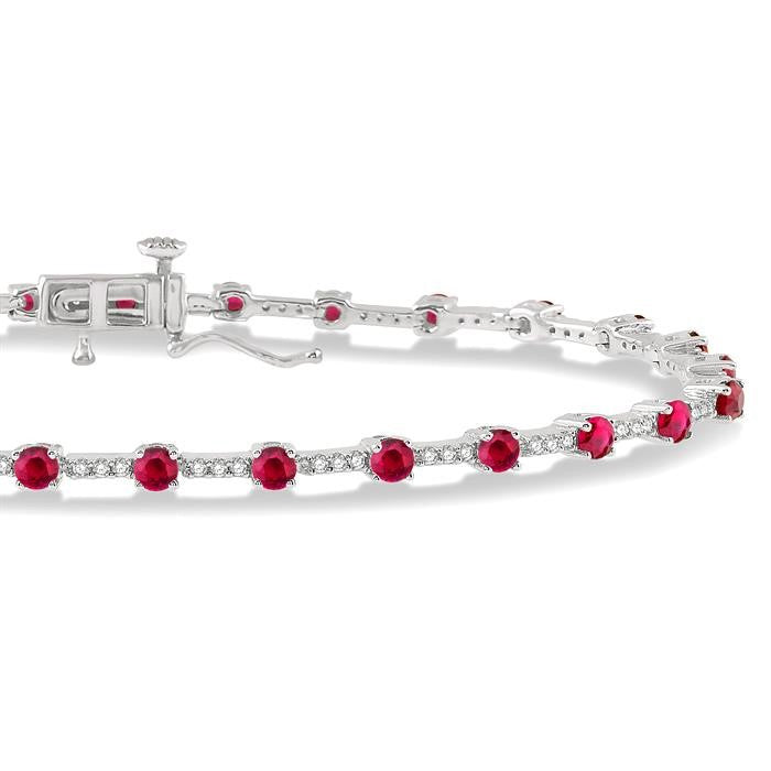 2.5 MM Round Cut Ruby and 1/2 Ctw Round Cut Diamond Precious Bracelet in 10K White Gold