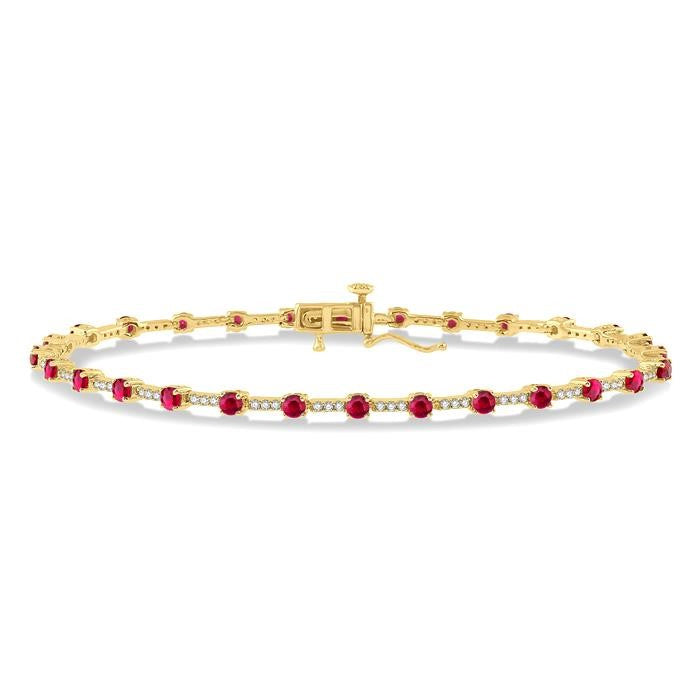 2.5 MM Round Cut Ruby and 1/2 Ctw Round Cut Diamond Precious Bracelet in 10K Yellow Gold