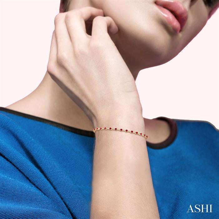 2.5 MM Round Cut Ruby and 1/2 Ctw Round Cut Diamond Precious Bracelet in 10K Yellow Gold