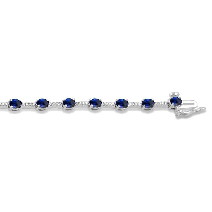 4x3 MM Oval Cut Sapphire and 1/3 Ctw Round Cut Diamond Precious Bracelet in 10K White Gold
