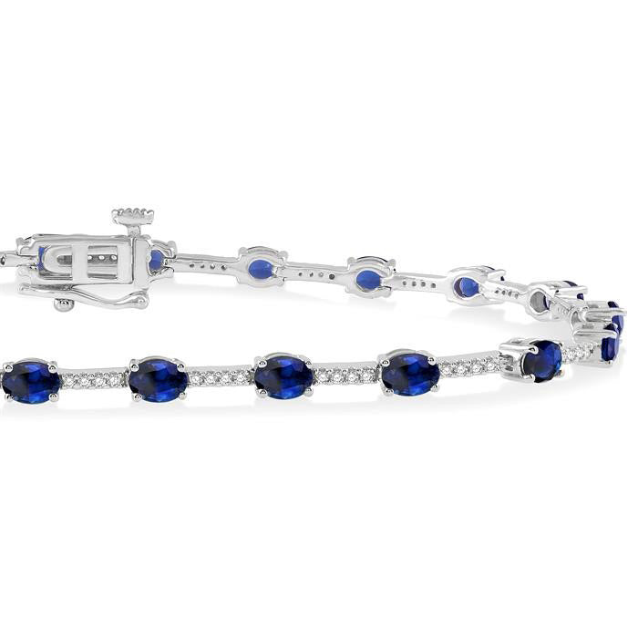 14k White Gold Oval Shape Sapphire Gemstone & 1/3CTW Diamond Bracelet