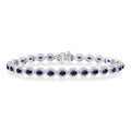 4x3 MM Oval Cut Sapphire and 1 Ctw Round Cut Diamond Precious Bracelet in 14K White Gold