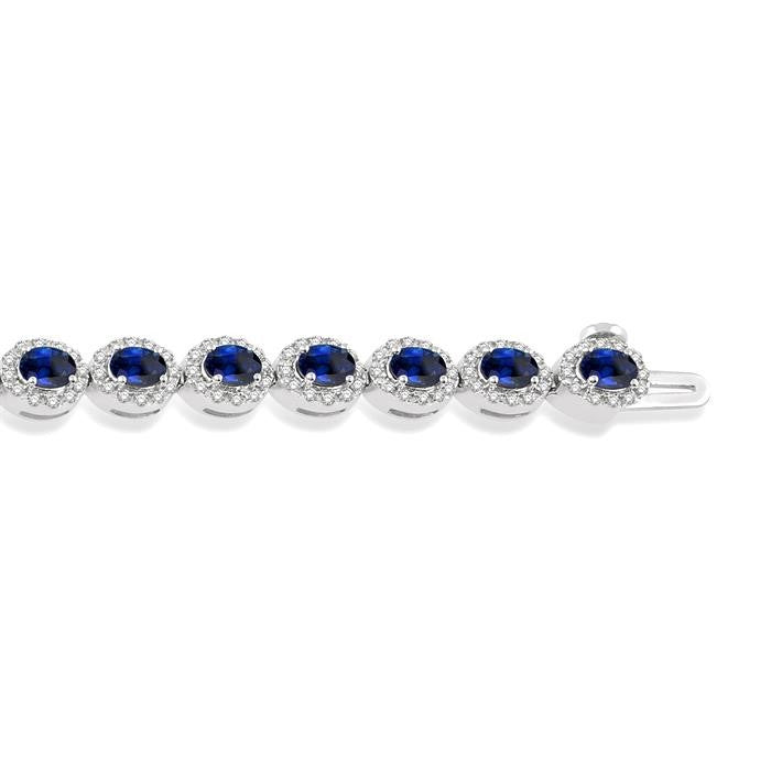4x3 MM Oval Cut Sapphire and 1 Ctw Round Cut Diamond Precious Bracelet in 14K White Gold