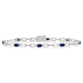 14k White Gold Oval Shape Sapphire Gemstone & 1/6CTW Diamond Bracelet