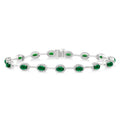 5x3 MM Oval Cut Emerald and 5/8 Ctw Round Cut Diamond Precious Bracelet in 14K White Gold