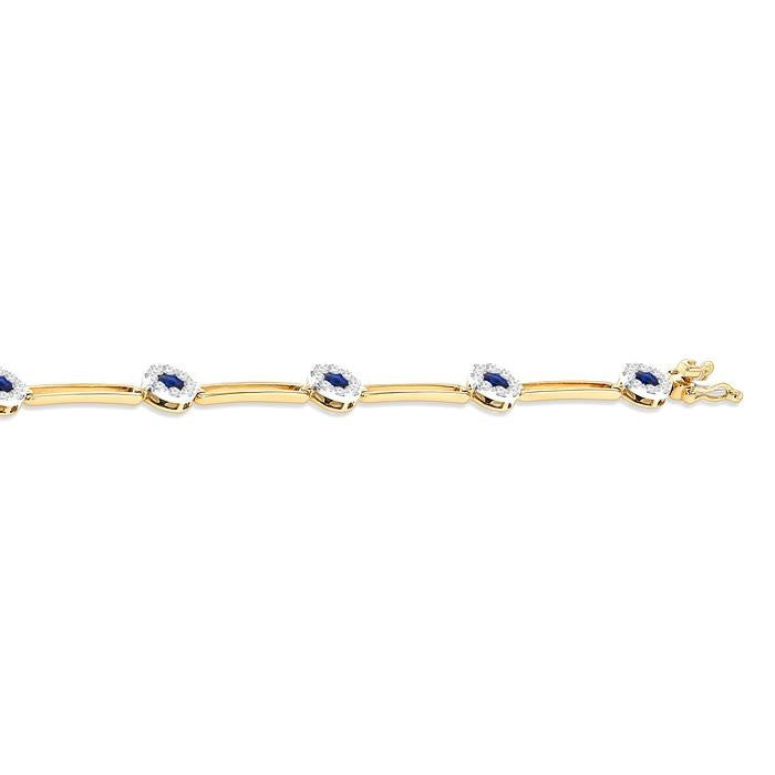 3 MM Sapphire and 1 1/5 Ctw Round Cut Diamond Paperclip Shine Bright Precious Bracelet in 14K Yellow and White Gold