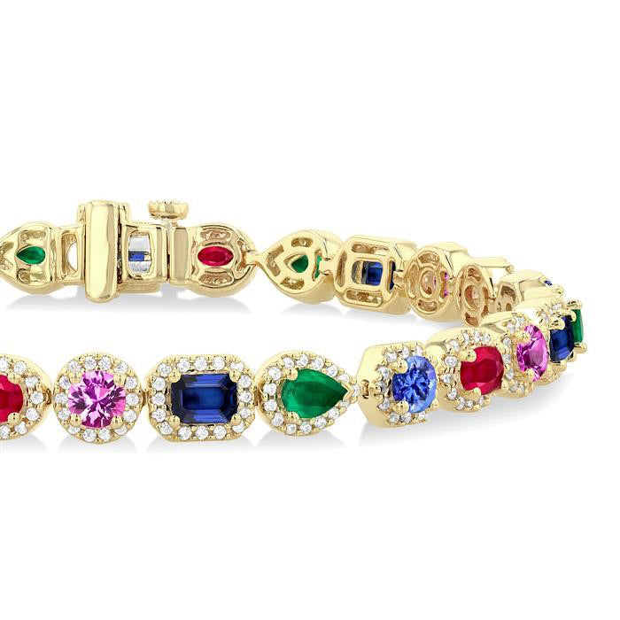 Mixed Shape Gemstone & Halo Diamond Bracelet
