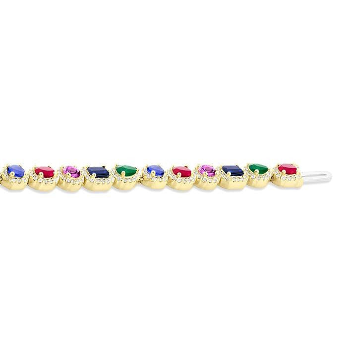 Mixed Shape Gemstone & Halo Diamond Bracelet