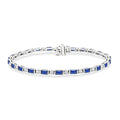 4X2 MM Baguette Cut Sapphire and 1 1/10 Ctw Art Deco Round Cut Diamond Precious Bracelet in 14K White Gold