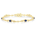 4X3 MM Oval Cut Sapphire 1/10 Ctw and Round Cut Diamond Precious Bracelet in 10K Yellow Gold