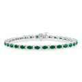 4X3 MM Oval Cut Emerald and 1/3 Ctw Round Cut Diamond Precious Bracelet in 14K White Gold