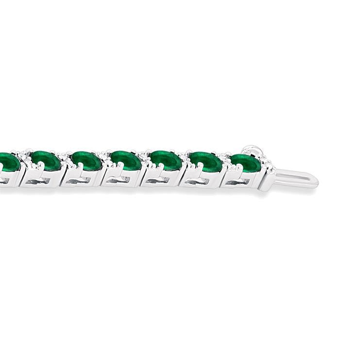 4X3 MM Oval Cut Emerald and 1/3 Ctw Round Cut Diamond Precious Bracelet in 14K White Gold
