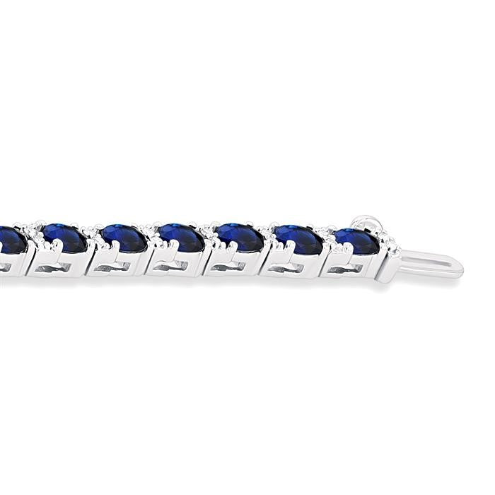 4X3 MM Oval Cut Sapphire and 1/3 Ctw Round Cut Diamond Precious Bracelet in 14K White Gold