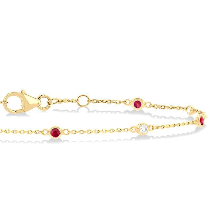 Gemstone & Diamond Station Chain Bracelet