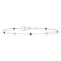 1.8 MM Sapphire and 1/10 Ctw Bezel Set Round Cut Diamond Precious Gemstone Station Bracelet in 14K White Gold