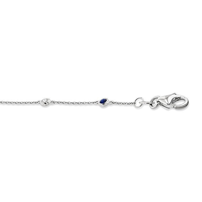 1.8 MM Sapphire and 1/10 Ctw Bezel Set Round Cut Diamond Precious Gemstone Station Bracelet in 14K White Gold