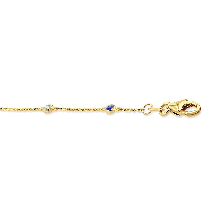 1.8 MM Sapphire and 1/10 Ctw Bezel Set Round Cut Diamond Precious Gemstone Station Bracelet in 14K Yellow Gold
