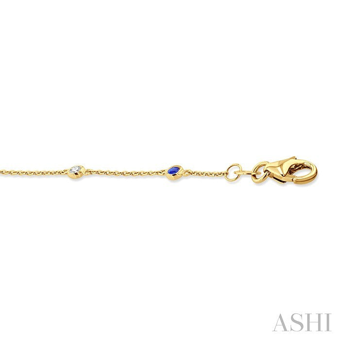 1.8 MM Sapphire and 1/10 Ctw Bezel Set Round Cut Diamond Precious Gemstone Station Bracelet in 14K Yellow Gold