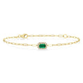 5x3 MM Emerald and 1/20 Ctw Round Cut Diamond Halo Precious Paperclip Bracelet in 10K Yellow Gold