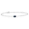 5x3 MM Oval Cut Sapphire and 1/20 Ctw Round Cut Diamond Halo Precious Paperclip Bracelet in 10K White Gold