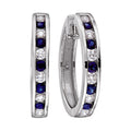 Diamond and Genuine Sapphire Alternating Channel Set Hoop Earrings