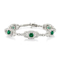 5x5 MM Cushion Cut Emerald and 2 Ctw Round Cut Diamond Precious Bracelet in 14K White Gold