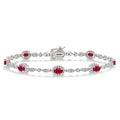 5x3 MM Oval Cut Ruby and 1/20 Ctw Round Cut Diamond Bracelet in 14K White Gold