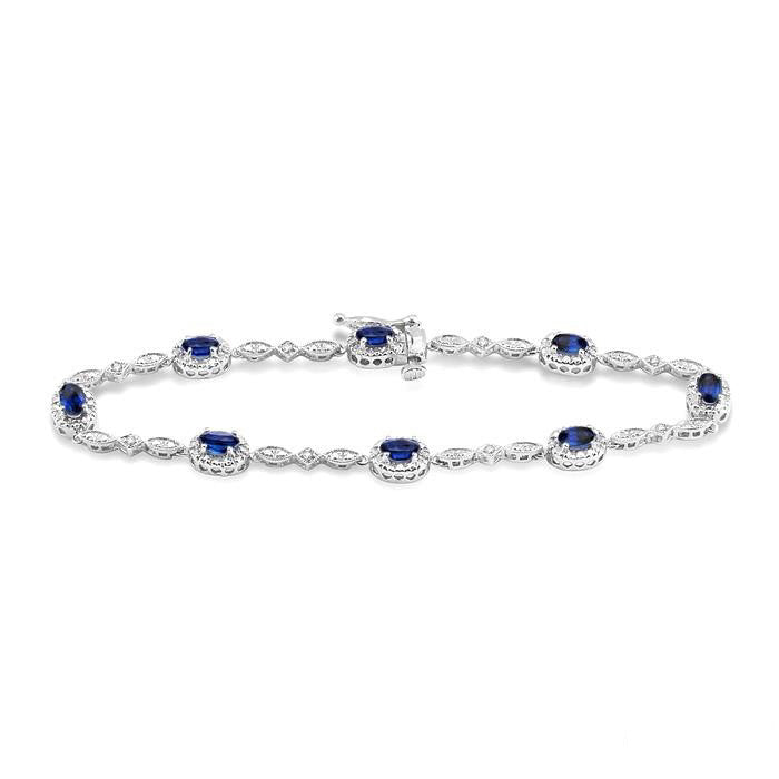 Oval Shape Gemstone & Halo Diamond Bracelet