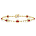 5x3 MM Oval Cut Ruby and 1/20 Ctw Round Cut Diamond Bracelet in 10K Yellow Gold