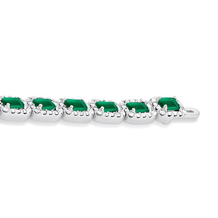 4X3 MM Emerald Cut Emerald and 2 1/5 Ctw Round Cut Diamond Halo Precious Bracelet in 14K White Gold
