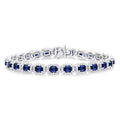 4X3 MM Emerald Cut Sapphire and 2 1/5 Ctw Round Cut Diamond Halo Precious Bracelet in 14K White Gold