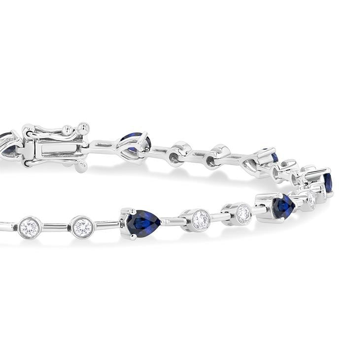 4x3 MM Pear Cut Sapphire and 1/2 Ctw Round Cut Diamond Precious Bracelet in 14K White Gold