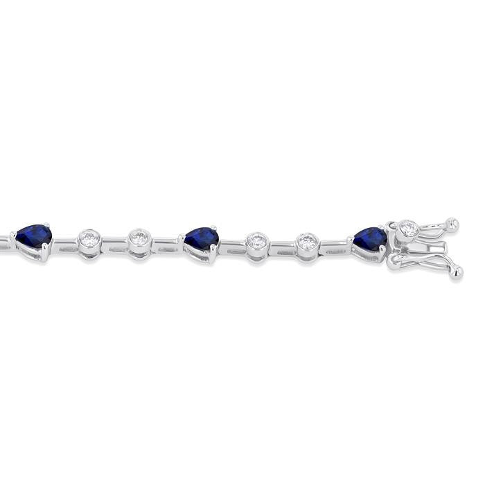 4x3 MM Pear Cut Sapphire and 1/2 Ctw Round Cut Diamond Precious Bracelet in 14K White Gold