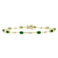 4x3 MM Oval Cut Emerald and 1/3 Ctw Round Cut Diamond Precious Bar Bracelet in 10K Yellow Gold