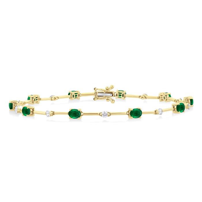 Oval Shape Bar Link Gemstone & Diamond Bracelet