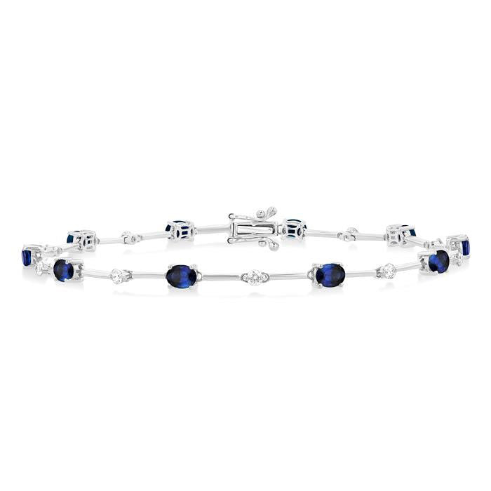 Oval Shape Bar Link Gemstone & Diamond Bracelet