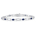 4X3 MM Oval Cut Sapphire and 1/10 Ctw Round Cut Diamond Paperclip Bracelet in 14K White Gold