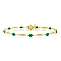 4X3 MM Oval Cut Emerald and 1/4 Ctw Round Cut Diamond Precious Bracelet in 10K Yellow Gold