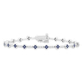 1 MM Round Shape Sapphire and 1/2 Ctw Clover Leaf & Bar Link Round Cut Diamond Precious Bracelet in 14K White Gold
