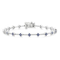 1 MM Round Cut Sapphire Clover and Bead Bijoux Link Precious Tennis Bracelet in 14K White Gold