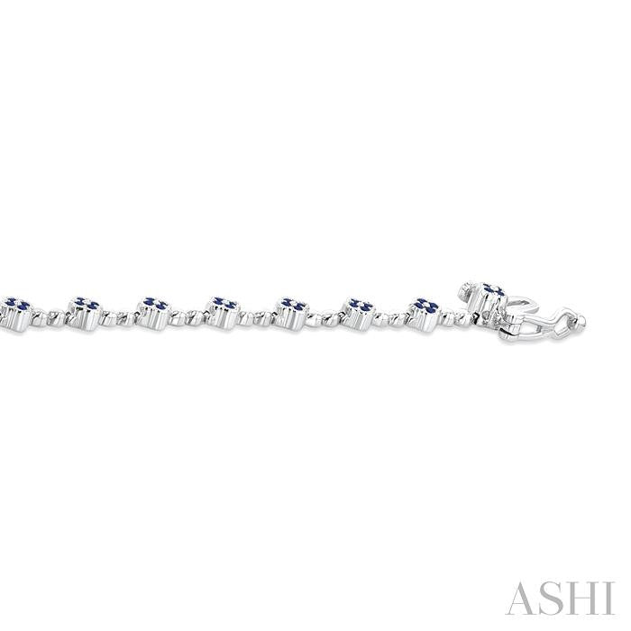 1 MM Round Cut Sapphire Clover and Bead Bijoux Link Precious Tennis Bracelet in 14K White Gold