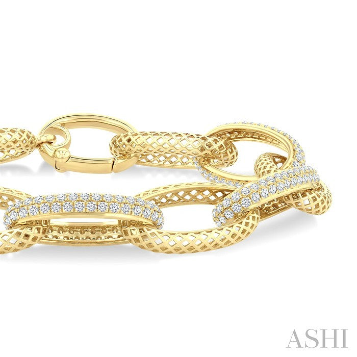 3 Ctw Open Window Oval Link Round Cut Diamond Aeris Gold Bold Bracelet in 14K Yellow Gold